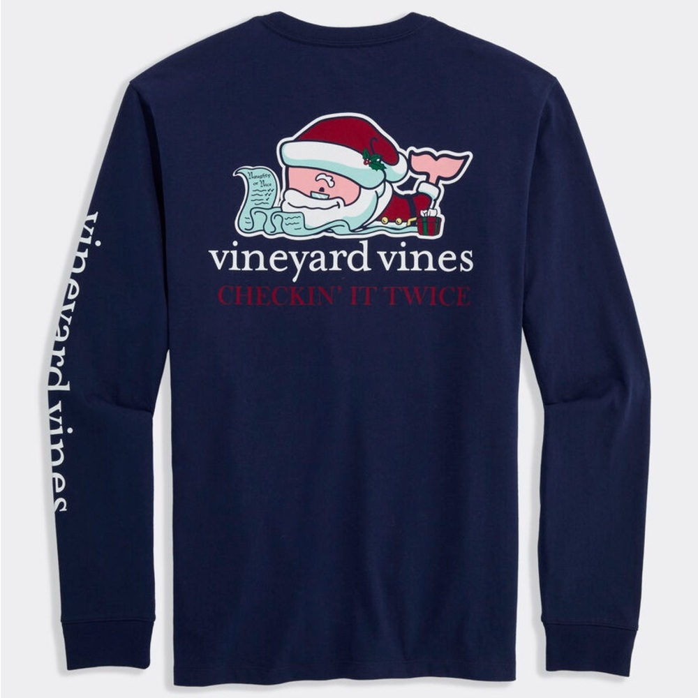 Vineyard Vines Mens Navy Holiday Santa Whale Graphic Tee‎ Size Small